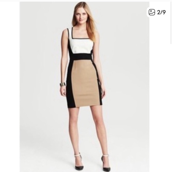 NWOT Banana Republic Sloan black/tan color block dress - Picture 2 of 5